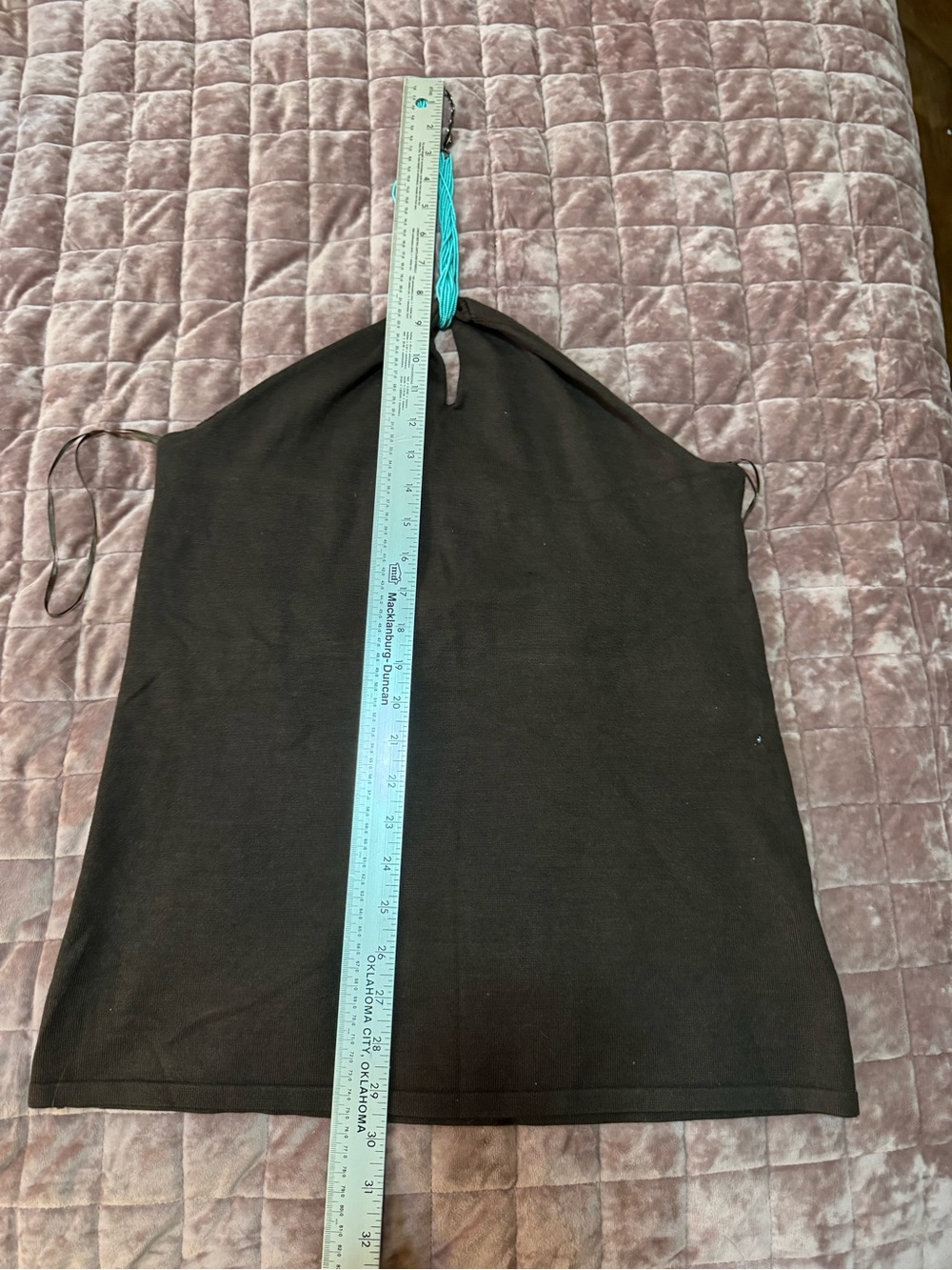 Lauren Ralph Lauren Silk Blend Halter Top XL Espresso Turquoise Beaded Neck NWT - Picture 4 of 6